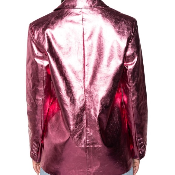 Elaine At Night: Dreamy Pink Metallic Vegan Leather Blazer Large - Picture 2 of 5